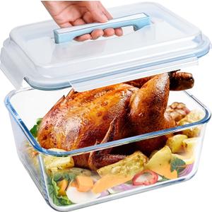 LOVYANXUE 190oz / 24Cup Extra Large Glass Storage Containers with Lids, Glass Bread Box Airtight Bread Container, Ideal Food Storage Containers, Roasting Turkey/Chicken/Cookie, Oven&Dishwasher Safe