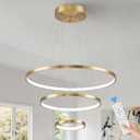 3 Rings LED Chandeliers Modern Gold Chandelier Dimmable Flush Mount Pendant Light Fixture Remote Control Contemporary Pendant Chandelier for Dining Room Bedroom Foyer, 3000-6500K