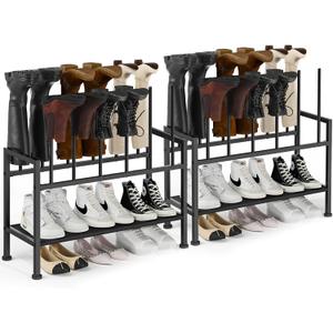 DIMJ Free Standing Shoe Racks - 3-Tier Boot Rack, Black Metal Boot Storage Organizer Tall Boots Organizer for Closet, Shoe Rack for Boots, Sneakers,Fit for 12 Pairs Boots, 2-Pack, Black