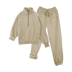 TAQCUX Womens Sweatsuits Fleece Lined Jogging Sweatpants and Half Zip Sweatshirts 2 Piece Matching Sweat Sets(Khaki01-Large)