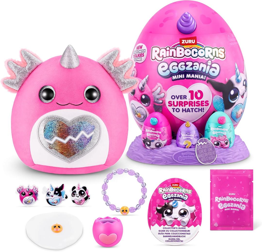 Rainbocorns Eggzania Mini Mania Axolotl Plush Surprise Unboxing with Animal Soft Toy, Idea for Girls with Imaginary Play by ZURU