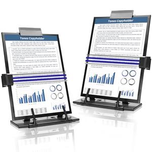 TONOS Paper Stand Document Holder - 2PC Quality Document Holder for Desk, Paper Stand for Desk When Typing, Sturdy Stainless Steel Copy Holder, Adjustable Angle, Paper Holder Stand for Desk Typing