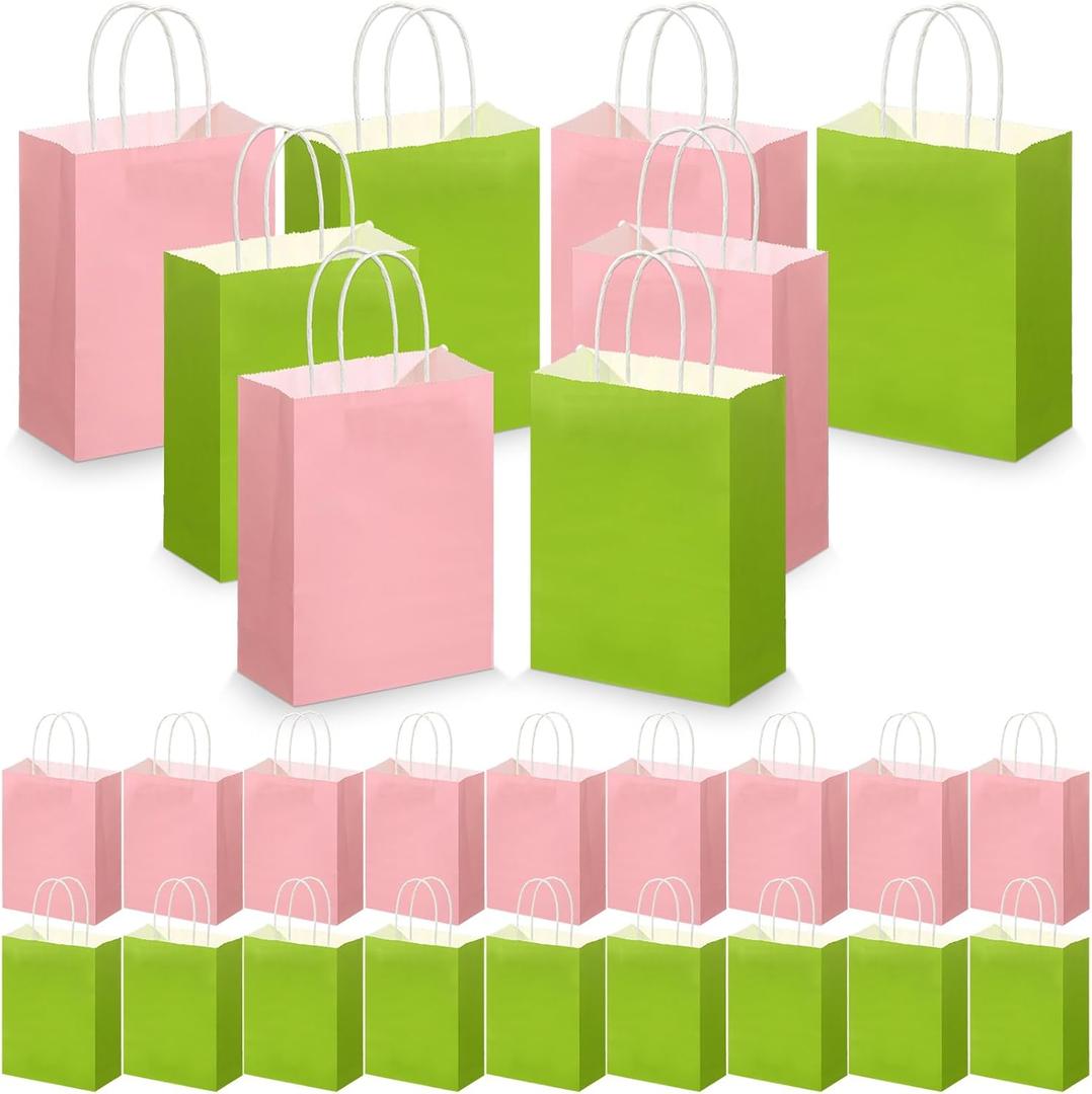 Kolldenn 24 Pcs Pink and Green Party Bags, Witch Paper Bags with Handle, Pink and Green Party Witch Theme Goodie Favors for Birthday Supplies