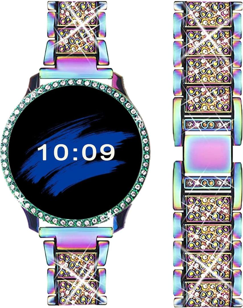Mosonio Compatible with Samsung Galaxy Watch FE 2024 40mm/Galaxy Watch 5 Band 40mm 44mm/ Galaxy Watch 4 Band 40mm 44mm with Protective Cover Case, 20mm Bling Metal Galaxy Watch Band for Women (Silver, Black, Rose Pink, Rose Gold, Colorful, Starlight)