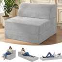 Kasunpul Folding Sofa Bed with Pillow, Memory Foam Fold Out Chair Bed, Convertible Sleeper Chair with Washable Cover, Futon Floor Couch for Living Room/Dorm/Guest Use/Home Office/Apartment, Grey