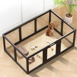 Clear Acrylic Dog Playpen Indoor, Puppy Cat Small Pet Play Pen, Pet Cat Playpen for Rabbits, Dog Fence Crate Kennel Whelping Cage (24", Black, 10 Panel)