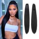 Ponytail Extension,26" Claw Clip in Ponytail Hair Extensions,Long Straight Hair Clip Extensions for Women,Fluffy Natural Looking Synthetic Hairpiece for Daily Use (Natural Black)