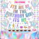 Taylor Birthday Decorations Pack for Swift Theme Party, Iridescent Banner & Tablecloth & Balloons, Stickers, Swirls, Cake Topper, Wall Decor, Party Favors, Swift Birthday Decorations