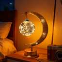 Ramadan Decorative Crescent Moon Table Night Light with Hanging Ball Battery Operated Lighting Suitable for Home Bedroom Shop Dining Holiday Party Eid Festival Lights