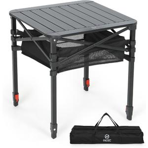 Nice C Aluminum Square Side Table, Adjustable Height Folding Compact Camping Table, Lightweight Collapsible Table with Roll-up Tabletop, Carry Bag, for Outdoor, Picnic, backyards, BBQ (20'' Medium)