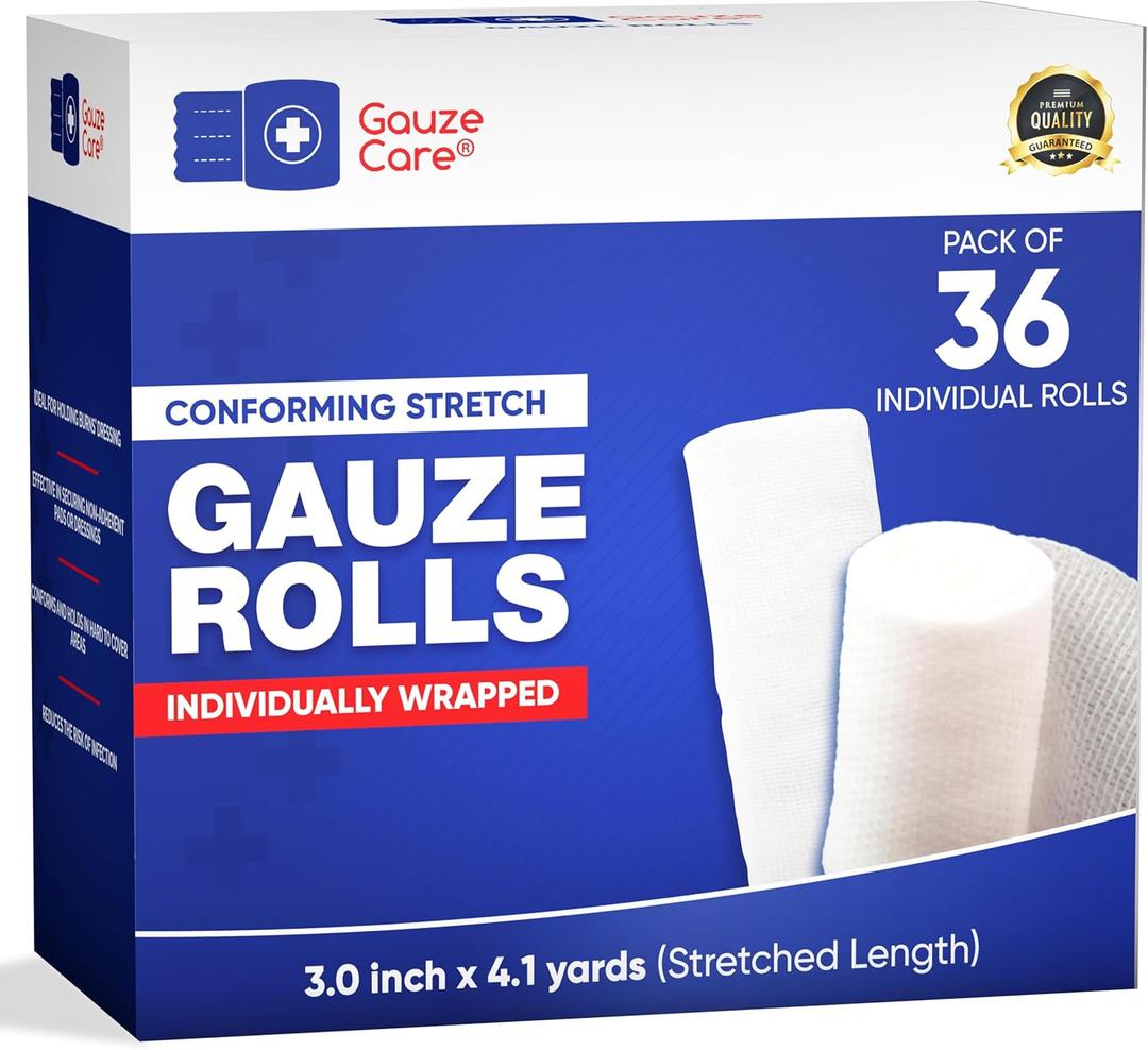 Gauze Rolls 3 inch 36 Rolls – Premium Quality Lint and Latex-Free Rolled Gauze 3 inches x 4.1 Yards - Conforming Stretch Bandages Designed for Effective Wound Care & Comfort