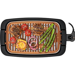 Chefman Smokeless Indoor Electric Grill, Copper, Extra Large, Nonstick Table Top Grill for Indoor Grilling and BBQ with Adjustable Temperature Control, Nonstick Dishwasher-Safe Parts, 9" x 15"