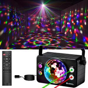 Disco Ball Light Party Lights, Disco Light Sound Activated Strobe Lamp Disco Ball Decor with 6 Lighting Colors and Laser Pattern with Remote Control Party Light for Home Karaoke Dance Birthday