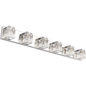 Ralbay LED Modern Bathroom Vanity Lights 6 Lights Crystal Glass Stainless Steel Bathroom Vanity Lights Fixtures Over Mirror LED Modern Crystal Glass Vanity Lights