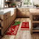 Merry Christmas Kitchen Mat Sets of 2, Winter Merry Bright Xmas Kitchen Rugs and Mats Non Skid Washable Farmhouse Style Decor for Home Kitchen Floor 17x29 and 17x47 Inch DM108