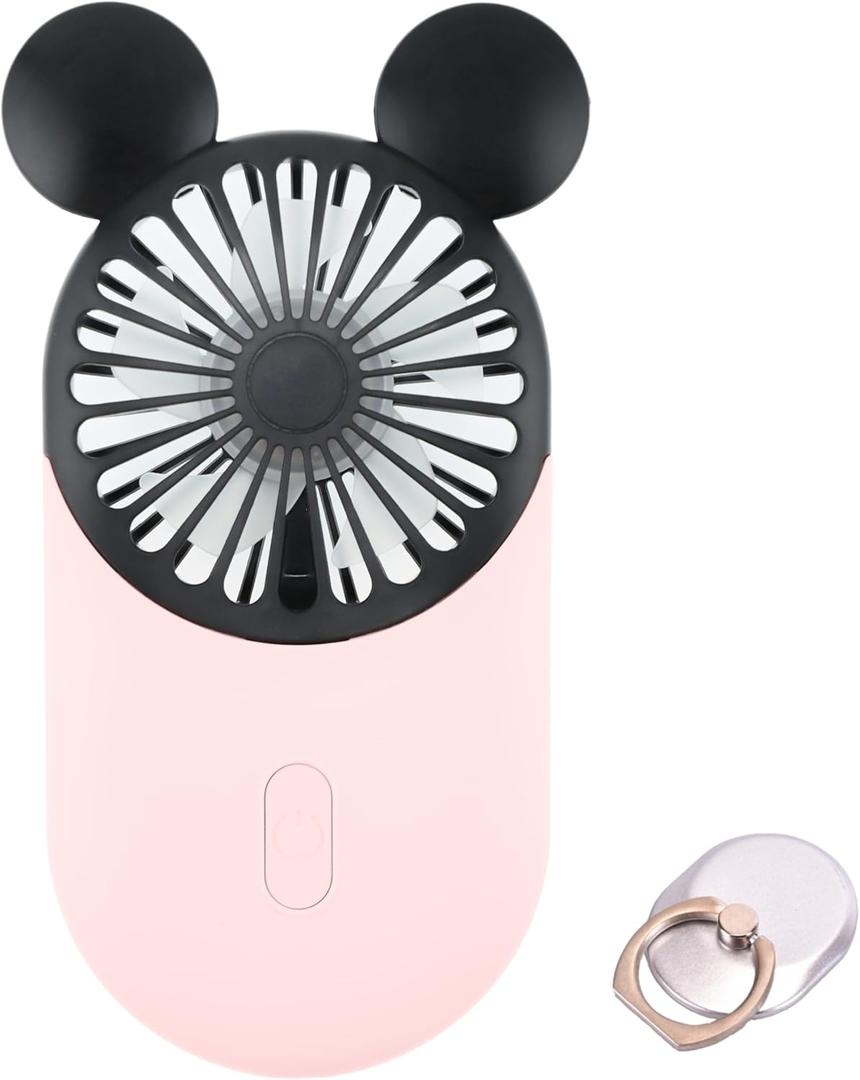 Cute Handheld Mini USB Fan, Rechargeable Portable Fan, 3 Adjustable Speeds and Wearable Accessories, Pocket Size for Indoor Or Outdoor Activities (Pink)
