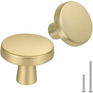 goldenwarm 10Pack Brushed Gold Drawer Knobs for Cabinets, Brushed Brass Round Cabinet Knobs for Dresser Drawers
