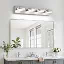 360° Rotate LED Dimmable Bathroom Vanity Light Fixtures, 1600LM Acrylic Brushed Nickel Vanity Lights for Bathroom, Modern Wall Lighting Fixtures Over Mirror Kitchen Hallway (Natural White Light 5000K), 4-Light, 27-Inch, 5000K