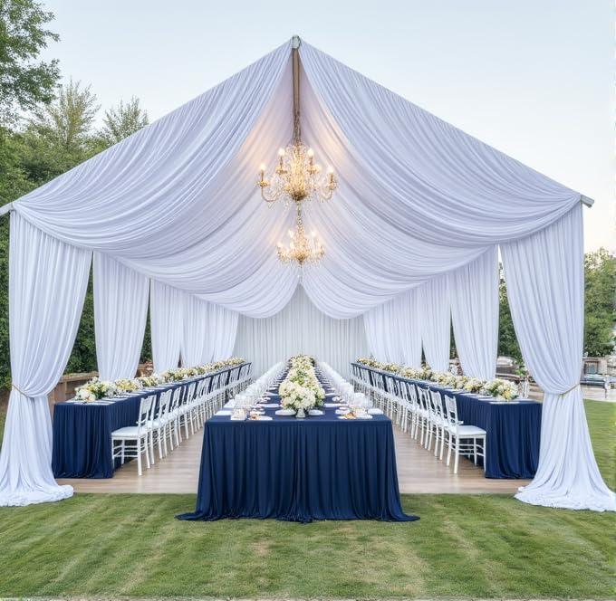 4Panels White Wedding Drapes, 5ftx40ft Wrinkle Free Tent Draping Curtains, Fabric Canopy Ceiling Drapes for Ceremony Birthday Theme Parties with Rod Pocket, 60"W x 480"L