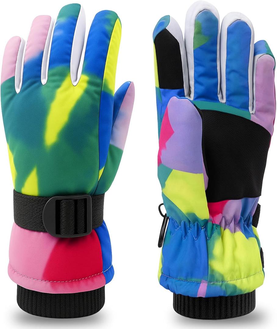 Valentines Kids Skiing Gloves,Valentines Day Gift Ski Glove for Boys Girls,Children Winter Snow Gloves 5yrs-9yrs, 9yrs-15 yrs,Waterproof Winter Warm Glove for Outdoor Activities (Macaron)