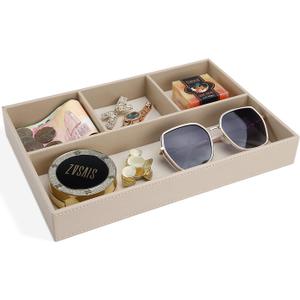 GORESE PU Leather Valet Tray, Stackable Jewelry Trays for Dresser, Drawer Nightstand Organizer Bedside Trays for Men Women, Entryway Desk Catchall Tray for Trinket, Key, Purse, Watch, Cologne, Beige