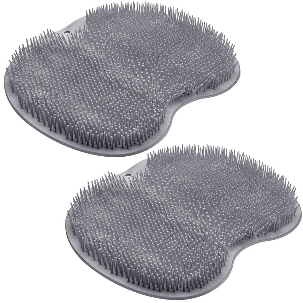 2PACK Shower Foot Scrubber Mat Back Washer Back Exfoliating Bath Wash Pad Wall Mounted Slip Suction Cups Foot Scrubber for Use in Shower Cups Foot Cleaner for Men and Women (Gray&gray)