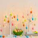 EAMBRITE Easter Decorations Easter Tree with 18x2 pcs Eggs Ornaments, Lighted White Birch Tree with Timer Battery Powered, Twig Tree Tabletop Centerpiece Spring Decorations for Home (1 Pack, 10  LED)