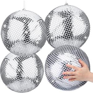 HyDren 4 Set Inflatable Disco Ball with Cover Foldable Hanging Mirror Disco Ornaments for Summer Beach Wedding Birthday Baby Shower Bachelorette Party Indoor Outdoor (12 Inch)