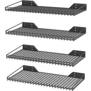 Ultrawall Wall Mounted Storage Shelf for Garage, 4 Pack Metal Shelf Rack, Heavy-Duty Wall Organizer Shelves Suitable for Shop, Shed, Garage 23.5inch x 12inch(Black)