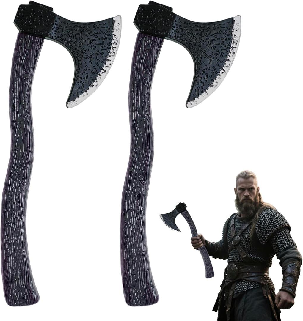 2pcs Plastic Viking Axe Costume Props,Fake Axe for Children Adult Halloween Party Role-Play Dress Up Weapon Accessories