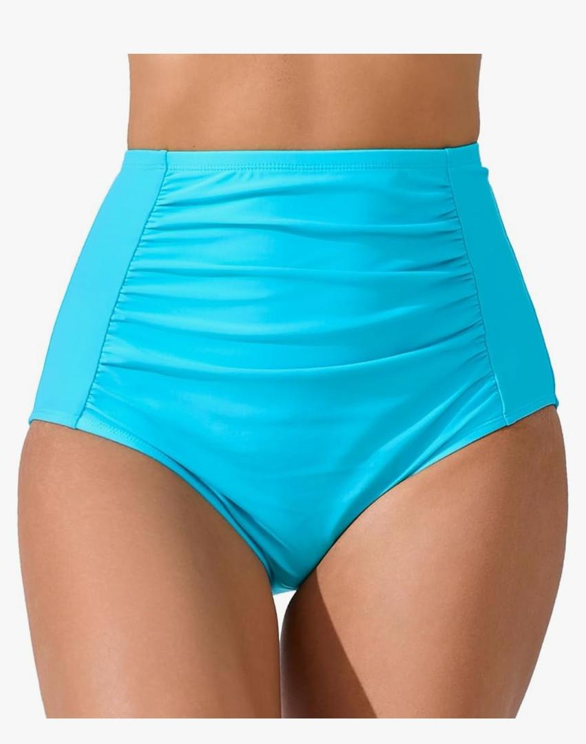 Women's High Waisted Ruched Bikini Bottoms Full Coverage Swim Bottoms Tummy Control Swimsuits Bottoms 2XL