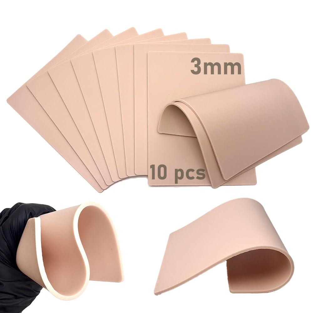 3MM 10 Pcs Tattoo Practice Skins - Stidgbo Double-Sided Silicone Sheets 5.87.7", Silicone Thick Practice Skin for Beginner and Experienced Tattoo Artist