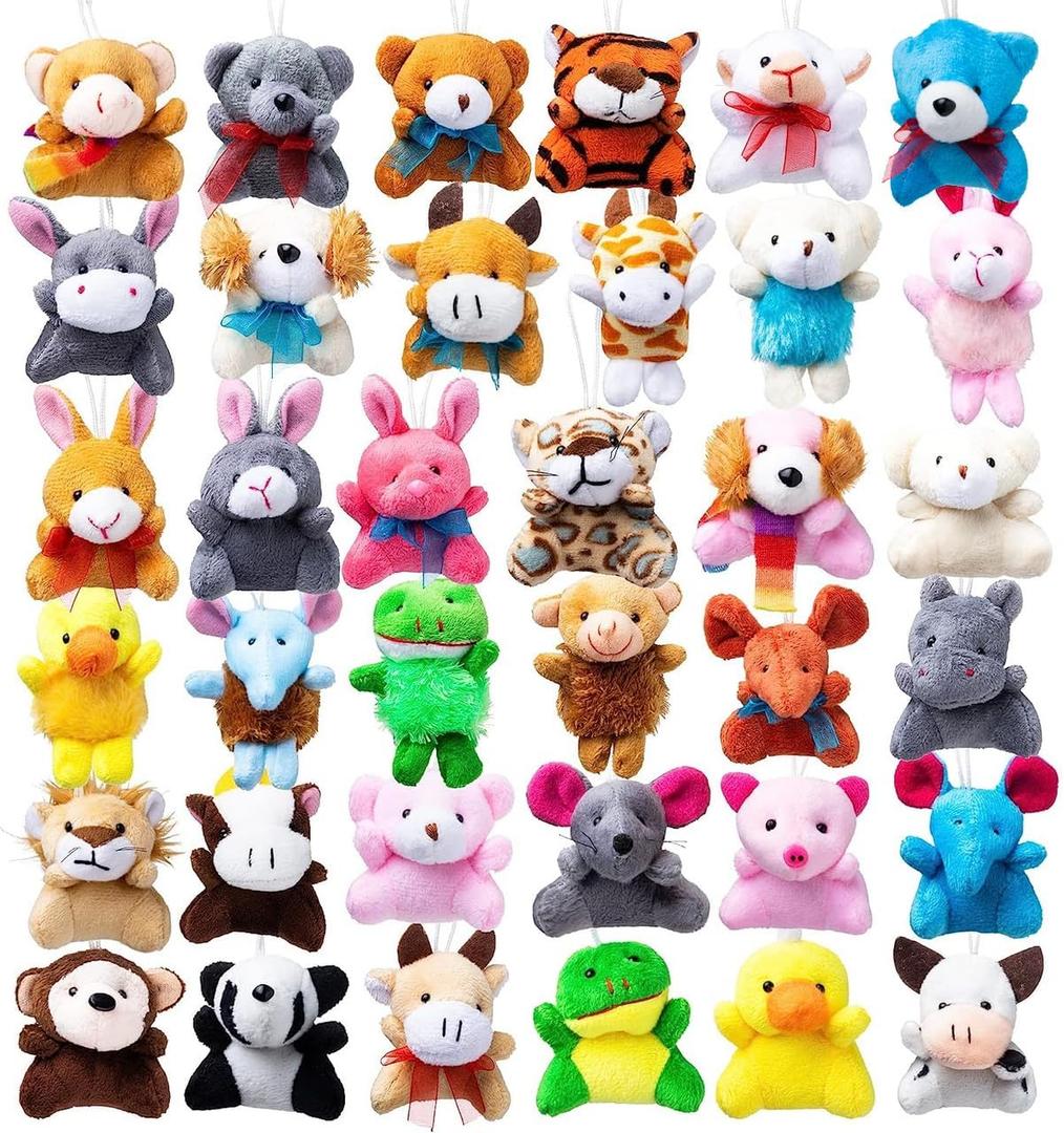 JOYIN 36 Pack Mini Animal Plush Toy Assortment (36 Units 3" Each),Bulk Stuffed Animals Party Favors for Kids, Small Animals Plush Keychain Decoration, Carnival Prizes, Valentines Party Favors