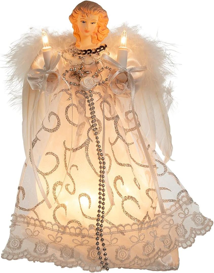 Kurt Adler UL 10-Light Angel Treetop, 8.5-Inch, White/Silver