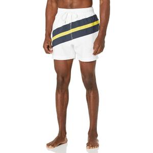 Brooks Brothers Men's Standard Diagonal Nautical Stripe Swim Trunks (XX-Large, White/Navy Multi)