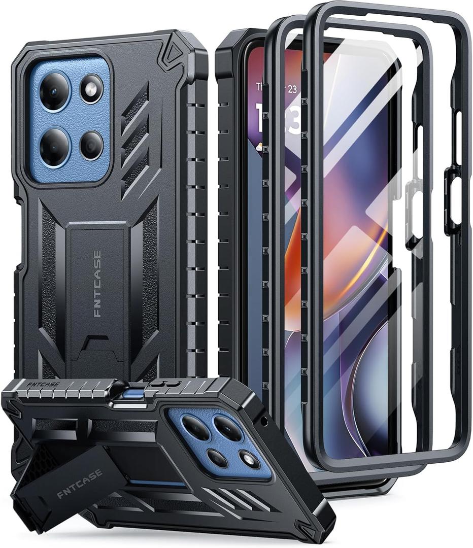FNTCASE for Moto-G 2026/2025 Case: for Motorola Moto G Play 2026 5G with | 2 Front Frames & Kickstand | Military Grade Drop Proof Protection Cover Rugged Shockproof TPU Protective Phone Case Black