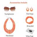 Yan Dream Women Short Curly Red Brown Wig and Glasses Orange Chunky Jewelry Set Party Cosplay Wig
