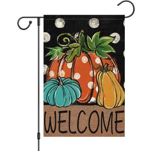 Fall Pumpkin Garden Flag 12x18 Inch Double Sided, Burlap Vertical Welcome Fall Garden Flag Autumn Thanksgiving Farmhouse Yard Outdoor Decoration
