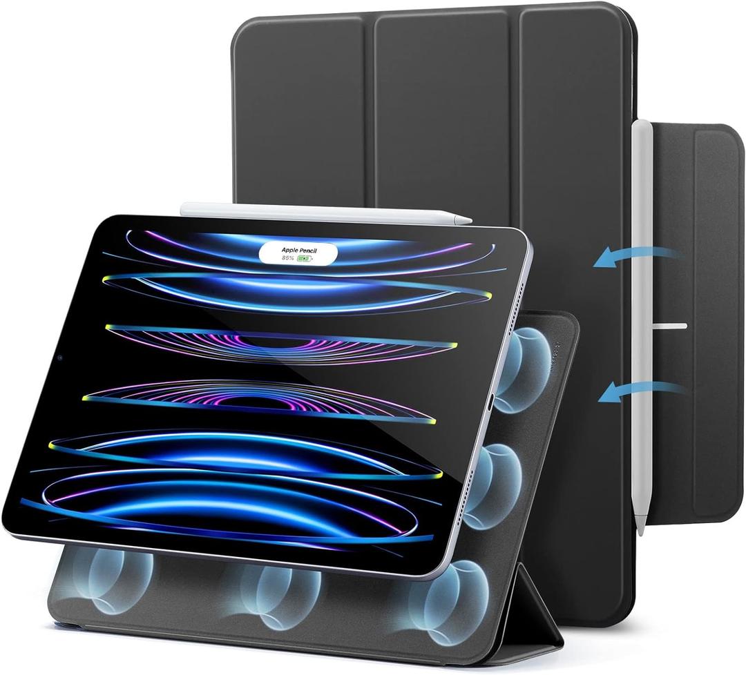 ESR for iPad Pro 11 Inch Case, iPad Pro 11 Folio Cover (2022/2021/2020, 4th/3rd/2nd Generation), Convenient Magnetic Attachment, 2-Way Stand, Full Pencil 2 Support, Rebound Magnetic Case, Black, Size: Pro 11" 4th/3rd/2nd Gen