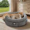 BALANCE Cat Bed Kitten Bed, Washable Round Cat Beds for Indoor Cats,Super Soft Plush Faux Fur Pet Bed for Puppy and Kitten with Anti-Slip Bottom (Grey)