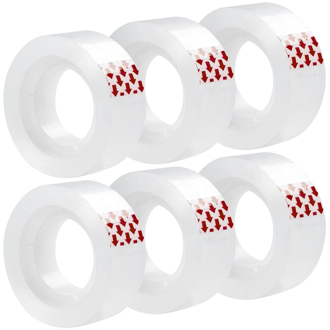 6 Rolls Clear Tape, Transparent Tape Refills for Dispenser, 1 Inch Core, 3/4 x 1000 Inches, Strong Adhesive for Gift Wrapping, Office, School, Home, Desk Supplies & Crafts