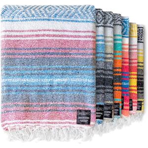 Benevolence LA Authentic Handwoven Mexican Blanket | Yoga Blankets, Outdoor, Picnic, Beach, Camping | Equestrian Saddle | Serape 50x70 inches - Azure, Pack of 1