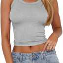 Womens Sleeveless Crop Tank Tops Casual Basic Ribbed Racerback Top Shirt (Gray, M)