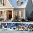 Santa Christmas Banner 79x18 Inch Winter Cottage and Tree Backdrop with Snowman Bear and Lights for Holiday Party Wall Decor Outdoor Fence Indoor Kids Photo Background