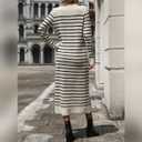 Womens Striped Sweater Dress Fall Knit Crewneck Long Sleeve Baggy Casual Long Dress Loose Autumn Winter Midi Dresses (S)