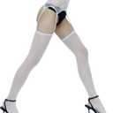HTRUIYA Suspender Stockings for Women Sheer Garter Tights Lace Top Suspender Pantyhose 8 Denier (One Size, White)