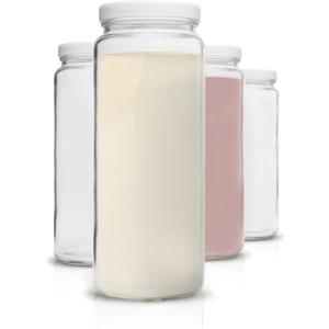 Glass Bottles Set - 32 oz Jars, 4 Pack Wide Mouth with Lids for Juice, Smoothies, Water, Milks, Beverage Storage - Large Jug, Clear, Durable, Reusable, Dishwasher Safe, Leak Proof