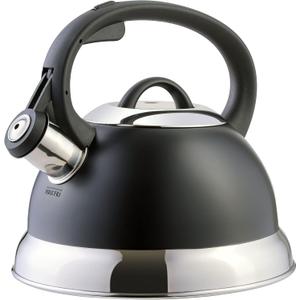 Mr. Coffee Flintshire 1.75-Quart Stainless Steel Whistling Tea Kettle with Nylon Handle – Matte Black Stove-Top Kettle for Boiling Water