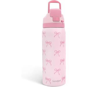 Bow Insulated Stainless Steel Water Bottle with Straw for Sports and Travel, 32oz, Gifts for Women Girls Friends Teens Birthday Christmas (Pink)