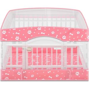 2 Pack Dog Playpens Cover and Bottom Mat Fits for 36 Inch 4 Panels Pet PlayPen, Dog Crate Cover Puppy Exercise Pad, Reusable Washable, Hoop and Loop Design, Playpen Not Included(Pink)